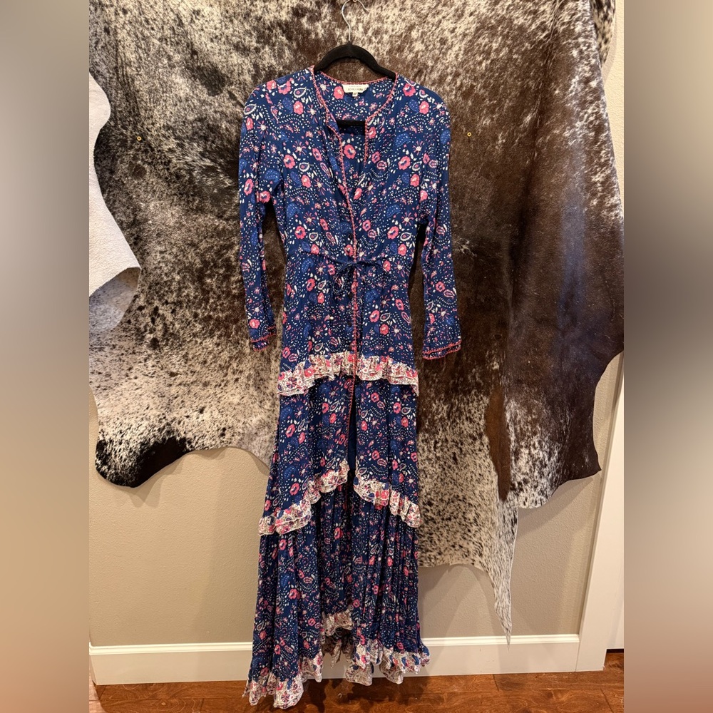Chasing Unicorns - Dream On Ruffle Maxi Dress. Blue and Pink. Small. - Picture 2 of 10